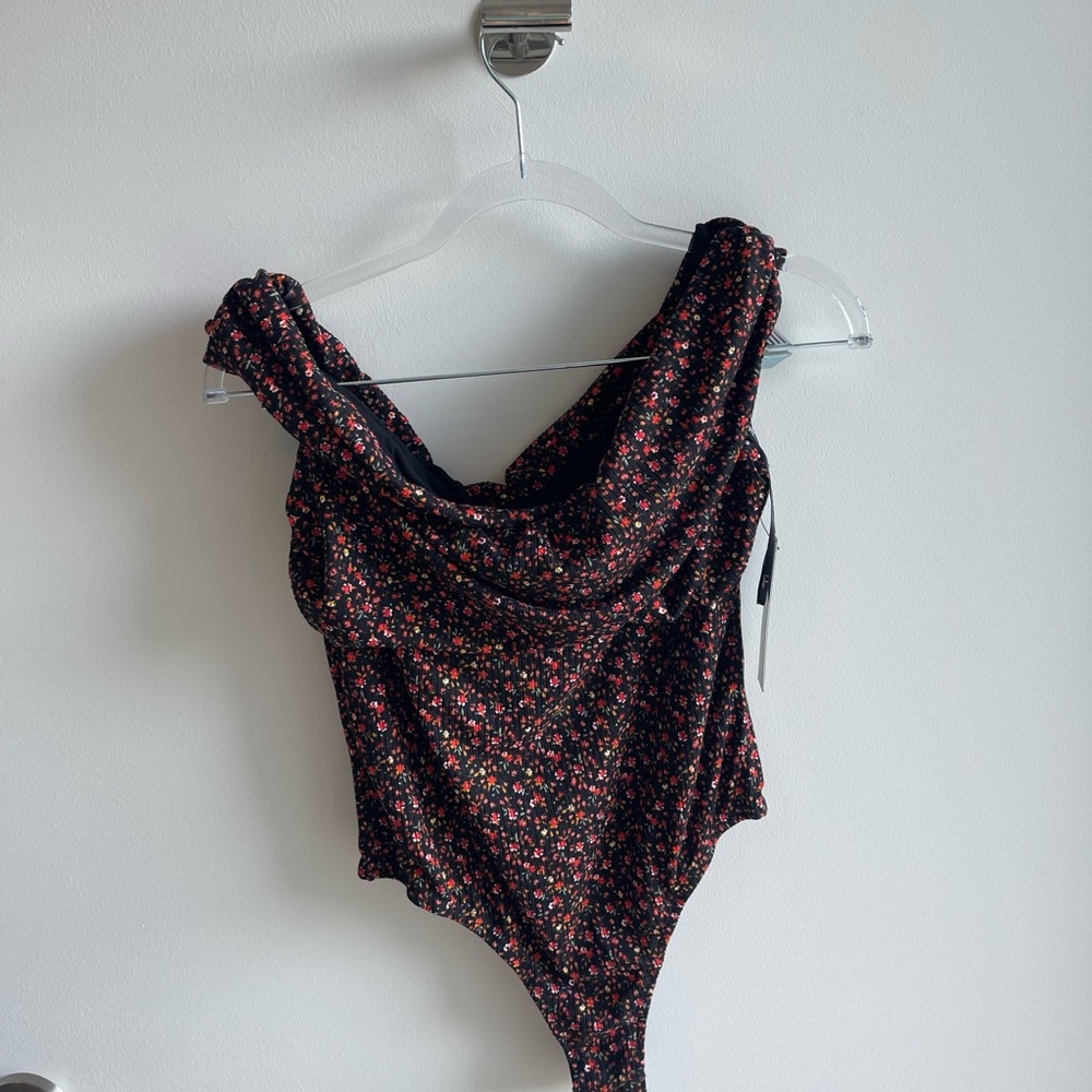 Lulu's Black Floral Cowl Neck Bodysuit - Picture 1 of 4